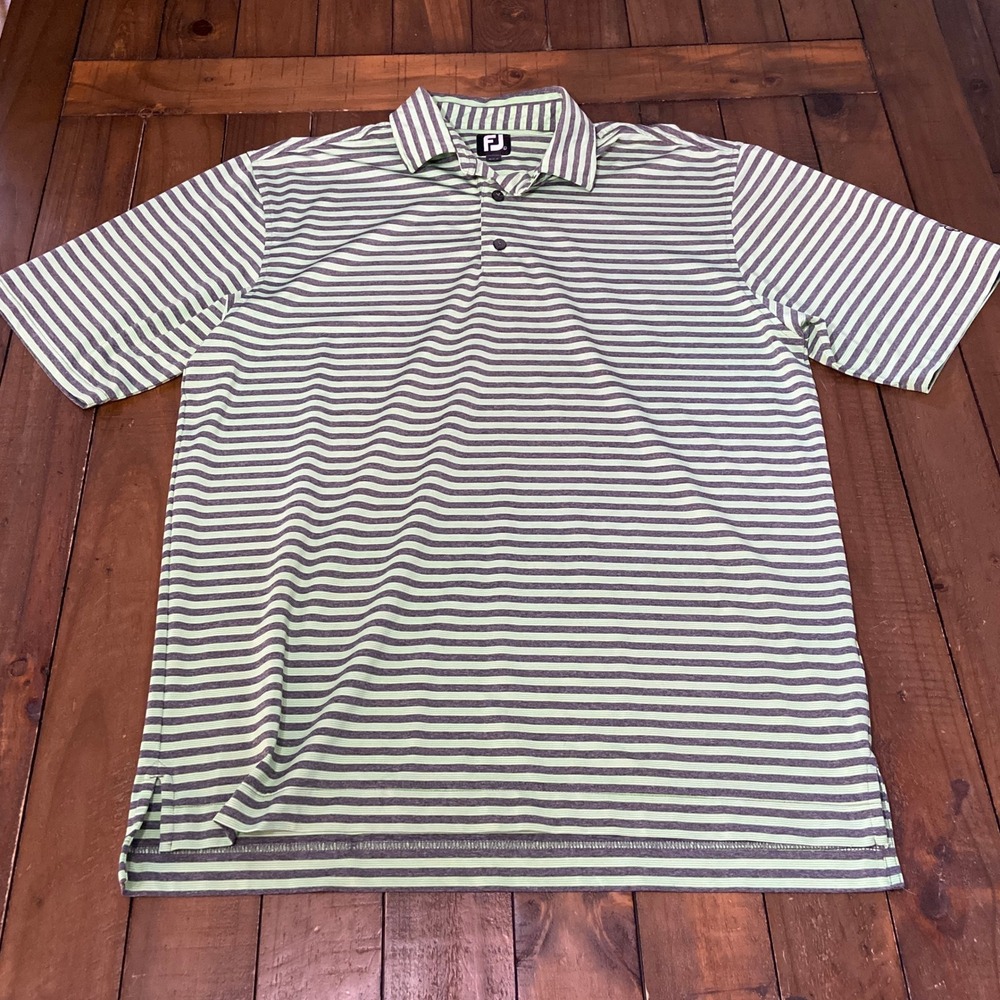 FootJoy Mens ProDry Performance Golf Polo Shirt Grey Lime Green Striped Large